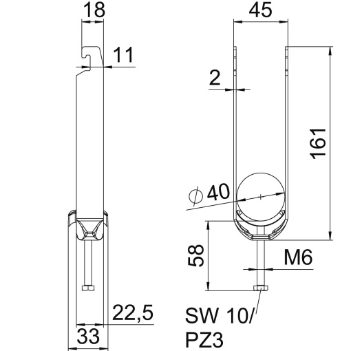 Abraçadeira BBS 2056 tripla 34-40mm Aço Galvanizado por imersão a quente após maquinação