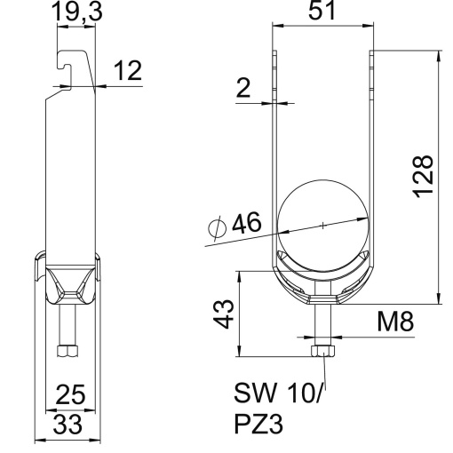 Abraçadeira BBS 2056 dupla 40-46mm Aço Galvanizado por imersão a quente após maquinação