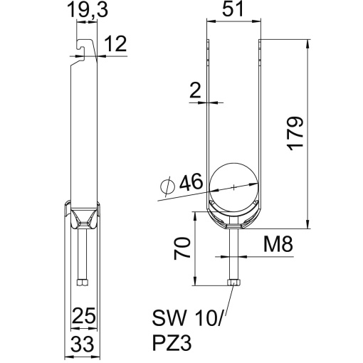 Abraçadeira BBS 2056 tripla 40-46mm Aço Galvanizado por imersão a quente após maquinação