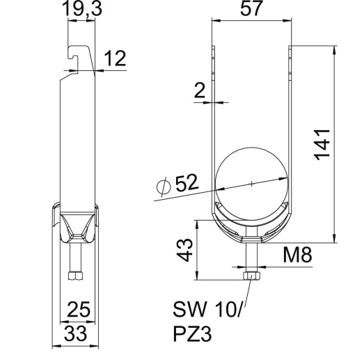 Abraçadeira BBS 2056 dupla 46-52mm Aço Galvanizado por imersão a quente após maquinação