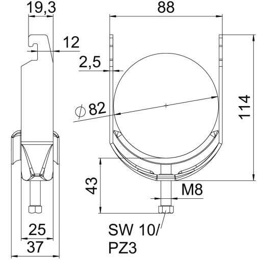 Abraçadeira BBS 2056 76-82mm Aço Galvanizado por imersão a quente após maquinação