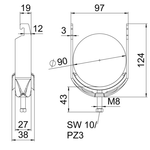 Abraçadeira BBS 2056 82-90mm Aço Galvanizado por imersão a quente após maquinação