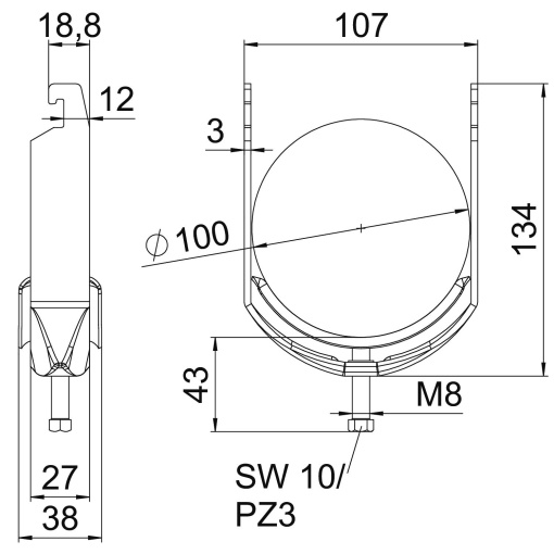 Abraçadeira BBS 2056 90-100mm Aço Galvanizado por imersão a quente após maquinação