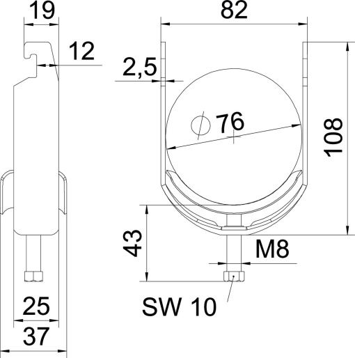Abraçadeira BBS 2056 70-76mm Aço inoxidável A4 1.4571 brilhante, pós-tratamento