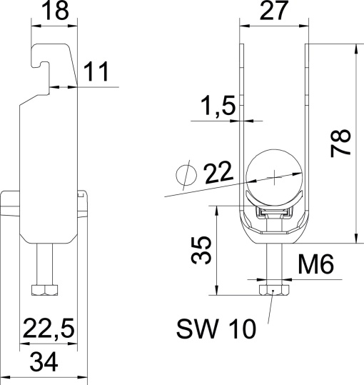 Abraçadeira BBS 2056 dupla 16-22mm Aço Galvanizado por imersão a quente após maquinação