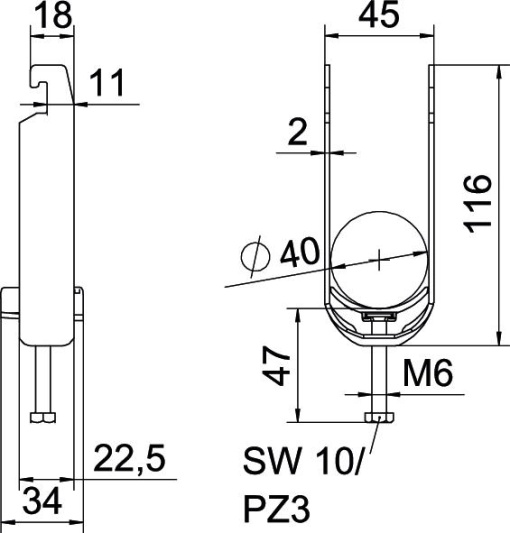 Abraçadeira BBS 2056 dupla 34-40mm Aço galvanizado por imersão a quente após maquinação
