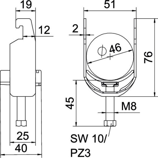 Abraçadeira BBS 2056 40-46mm Aço galvanizado por imersão a quente após maquinação