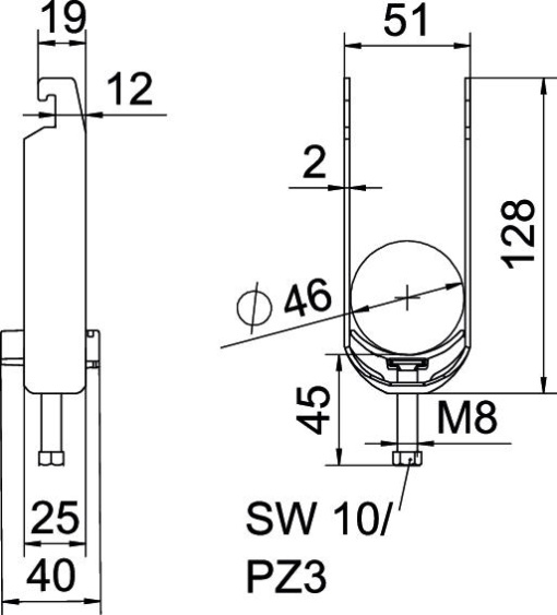 Abraçadeira BBS 2056 dupla 40-46mm Aço Galvanizado por imersão a quente após maquinação