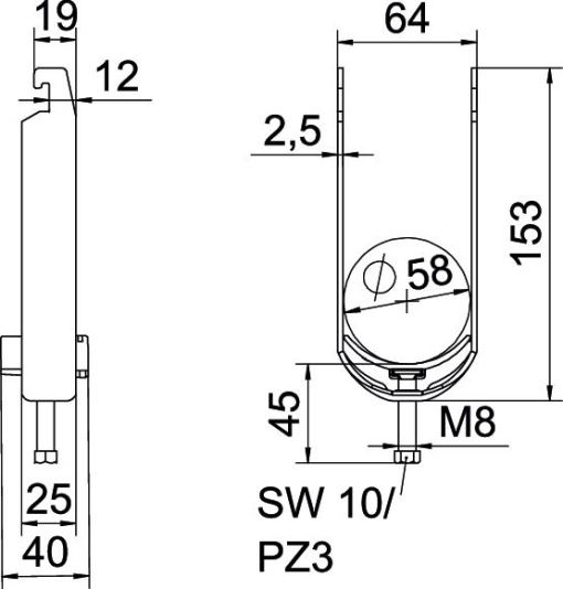 Abraçadeira BBS 2056 dupla 52-58mm Aço galvanizado por imersão a quente após maquinação