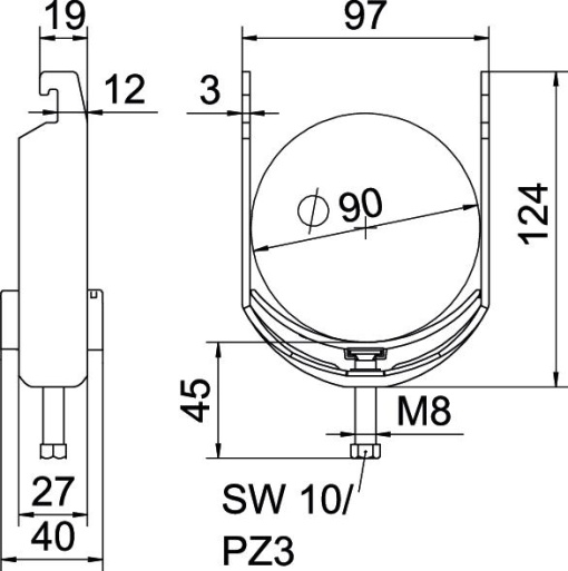 Abraçadeira BBS 2056 82-90mm Aço Galvanizado por imersão a quente após maquinação