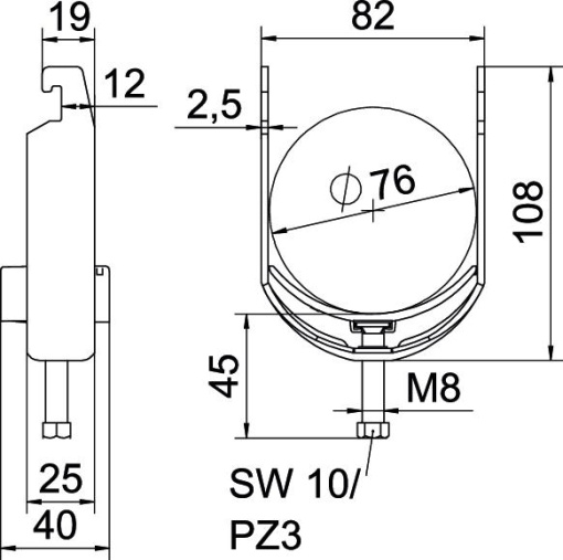 Abraçadeira BBS 2056 70-76mm Aço inoxidável, livre de ferrugem A2 1.4301 brilhante, pós-tratamento