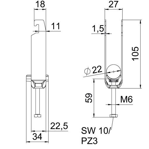 Abraçadeira BBS 2056 tripla 16-22mm Alumínio