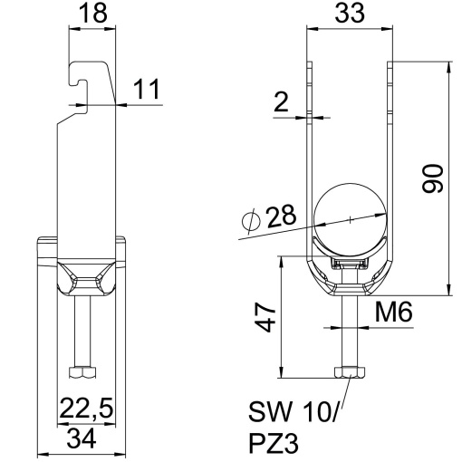 Abraçadeira BBS 2056 dupla 22-28mm Alumínio