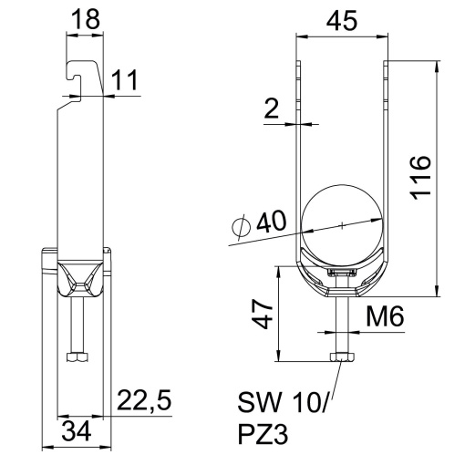 Abraçadeira BBS 2056 dupla 34-40mm Alumínio