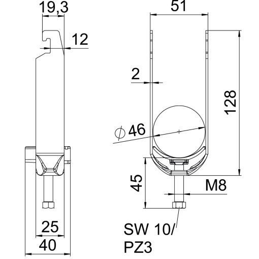 Abraçadeira BBS 2056 dupla 40-46mm Alumínio