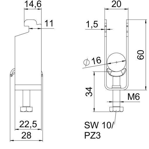 Abraçadeira BBS 2056 dupla 12-16mm Aço Galvanizado por imersão a quente após maquinação