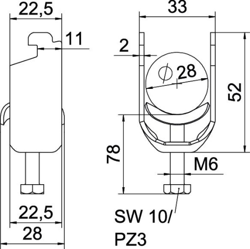 Abraçadeira BBS 2056 22-28mm Aço galvanizado por imersão a quente após maquinação
