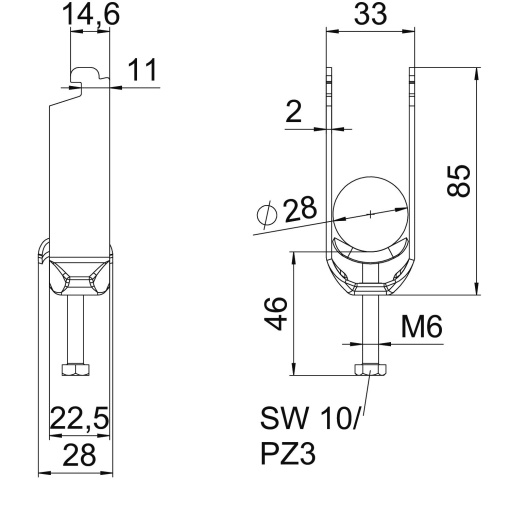 Abraçadeira BBS 2056 dupla 22-28mm Aço Galvanizado por imersão a quente após maquinação