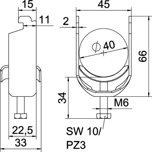 Abraçadeira BBS 2056 34-40mm Aço galvanizado por imersão a quente após maquinação