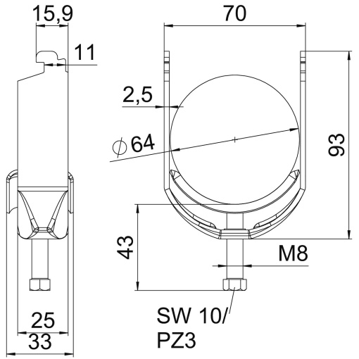 Abraçadeira BBS 2056 58-64mm Aço Galvanizado por imersão a quente após maquinação