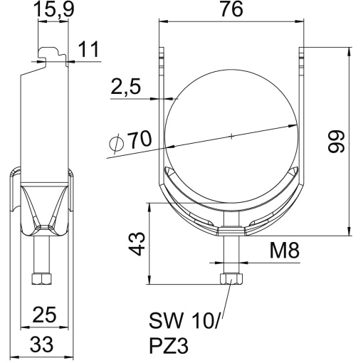 Abraçadeira BBS 2056 64-70mm Aço Galvanizado por imersão a quente após maquinação