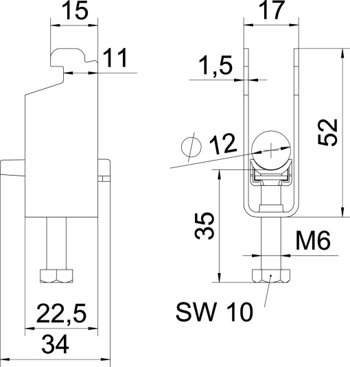 Abraçadeira BBS 2056 dupla 08-12mm Aço Galvanizado por imersão a quente após maquinação