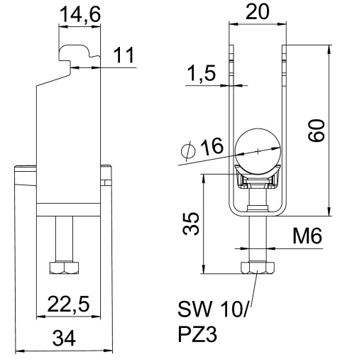 Abraçadeira BBS 2056 dupla 12-16mm Aço Galvanizado por imersão a quente após maquinação