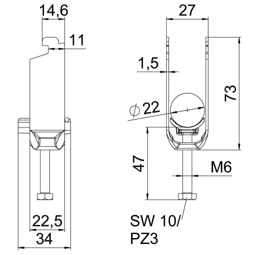 Abraçadeira BBS 2056 dupla 16-22mm Aço Galvanizado por imersão a quente após maquinação