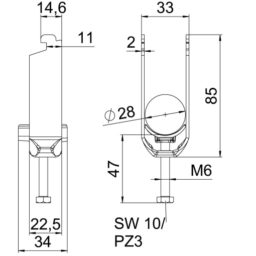 Abraçadeira BBS 2056 dupla 22-28mm Aço Galvanizado por imersão a quente após maquinação