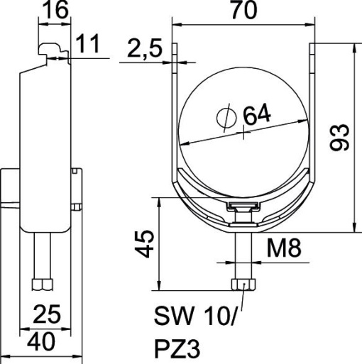 Abraçadeira BBS 2056 58-64mm Aço galvanizado por imersão a quente após maquinação