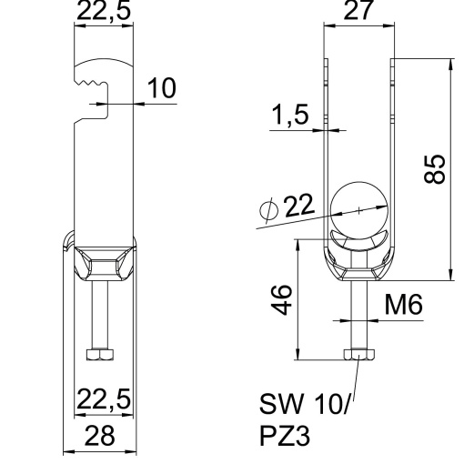 Abraçadeira BBS 2056 dupla 16-22mm Aço Galvanizado por imersão a quente após maquinação
