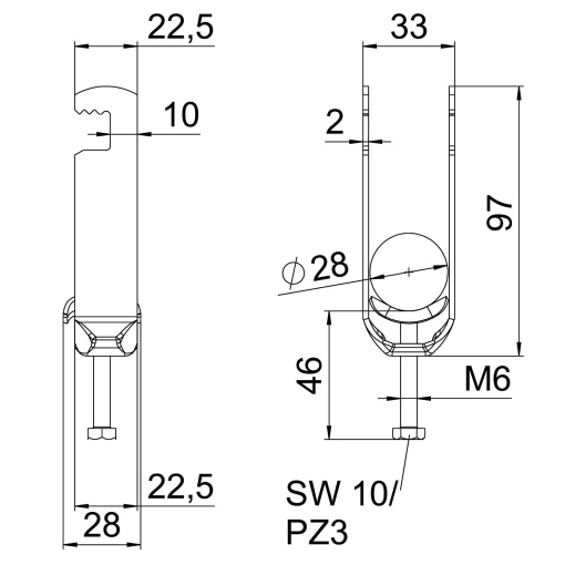 Abraçadeira BBS 2056 dupla 22-28mm Aço Galvanizado por imersão a quente após maquinação