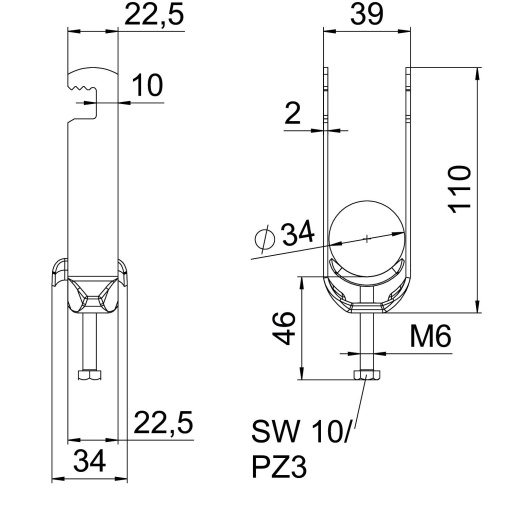 Abraçadeira BBS 2056 dupla 28-34mm Aço Galvanizado por imersão a quente após maquinação
