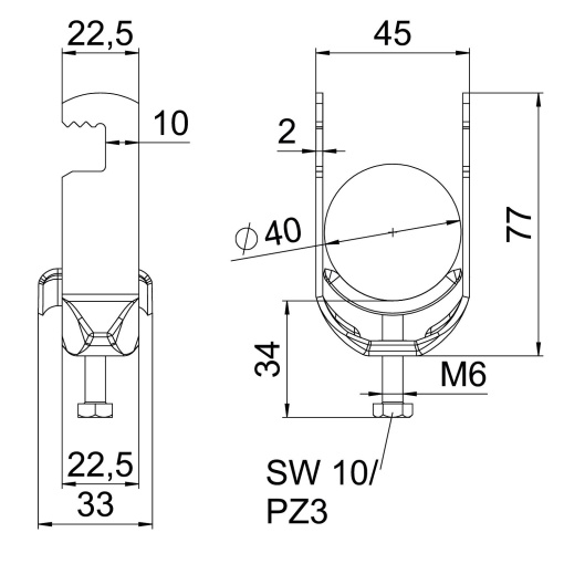 Abraçadeira BBS 2056 34-40mm Aço Galvanizado por imersão a quente após maquinação