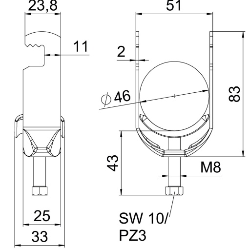 Abraçadeira BBS 2056 40-46mm Aço Galvanizado por imersão a quente após maquinação