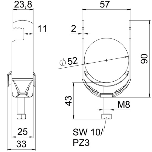 Abraçadeira BBS 2056 46-52mm Aço Galvanizado por imersão a quente após maquinação