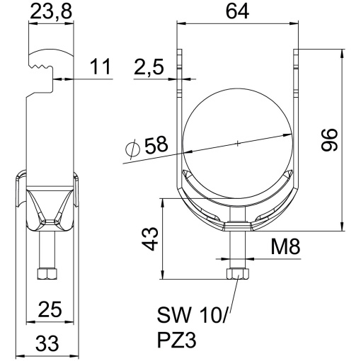 Abraçadeira BBS 2056 52-58mm Aço Galvanizado por imersão a quente após maquinação