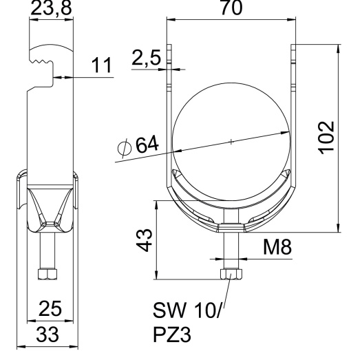 Abraçadeira BBS 2056 58-64mm Aço Galvanizado por imersão a quente após maquinação