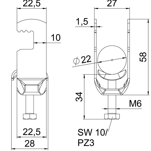 Abraçadeira BBS 2056 16-22mm Aço inoxidável, livre de ferrugem 1.4301 A2 1.4301 brilhante, pós-tratamento