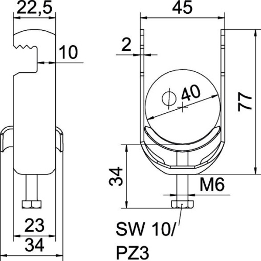 Abraçadeira BBS 2056 34-40mm Aço inoxidável, livre de ferrugem A2 1.4301 brilhante, pós-tratamento