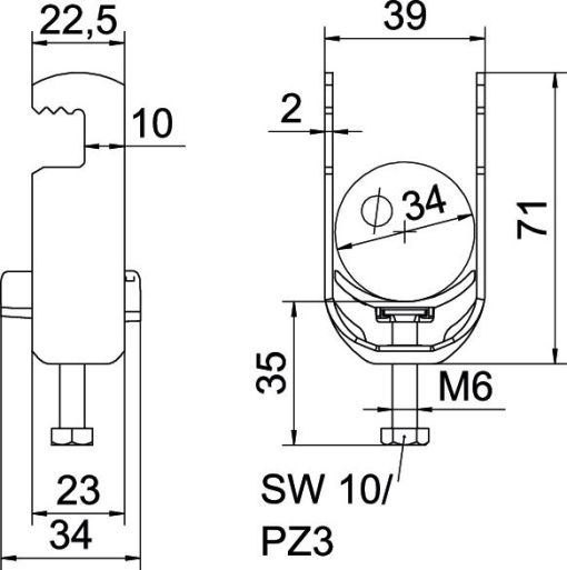 Abraçadeira BBS 2056 28-34mm Aço galvanizado por imersão a quente após maquinação