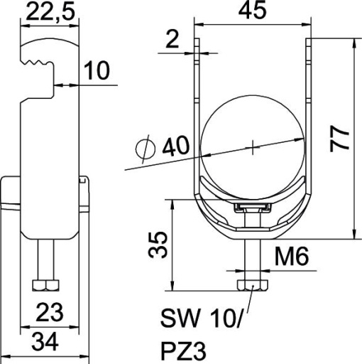 Abraçadeira BBS 2056 34-40mm Aço galvanizado por imersão a quente após maquinação