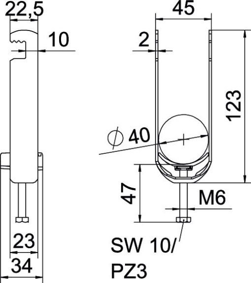 Abraçadeira BBS 2056 dupla 34-40mm Aço galvanizado por imersão a quente após maquinação