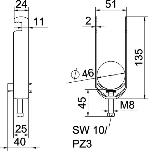 Abraçadeira BBS 2056 dupla 40-46mm Aço galvanizado por imersão a quente após maquinação