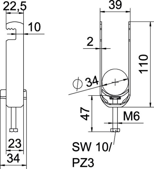 Abraçadeira BBS 2056 dupla 46-52mm Aço galvanizado por imersão a quente após maquinação