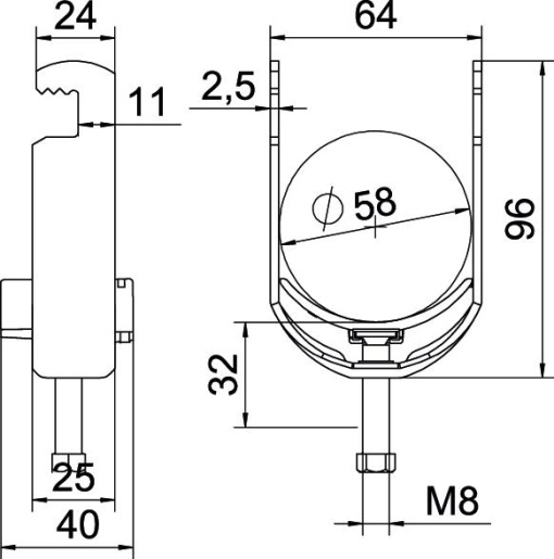 Abraçadeira BBS 2056 52-58mm Aço galvanizado por imersão a quente após maquinação