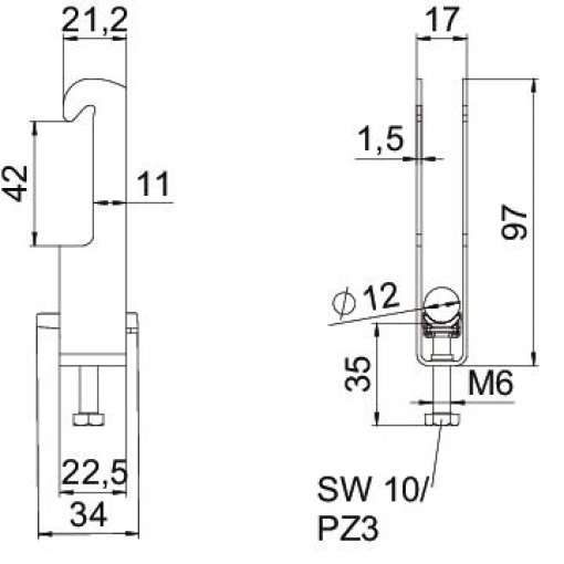 Abraçadeira BBS 2056 dupla 08-12mm Aço Galvanizado por imersão a quente após maquinação