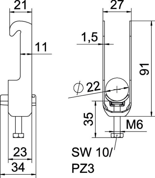 Abraçadeira BBS 2056 16-22mm Aço galvanizado por imersão a quente após maquinação