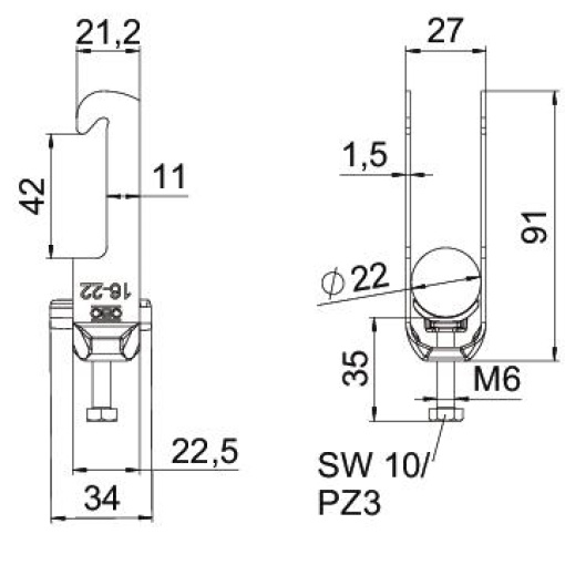 Abraçadeira BBS 2056 16-22mm Aço Galvanizado por imersão a quente após maquinação