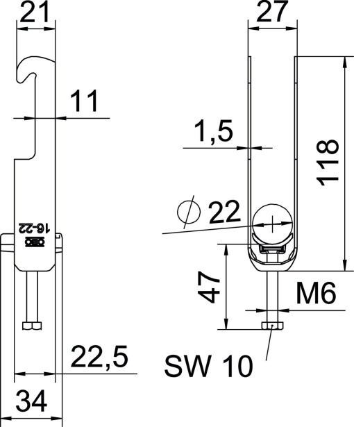 Abraçadeira BBS 2056 dupla 16-22mm Aço galvanizado por imersão a quente após maquinação
